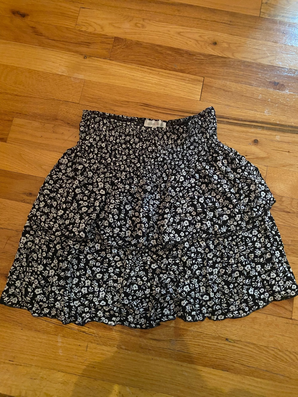 Ultra Flirt Black & White Floral Smocked Tiered Skirt